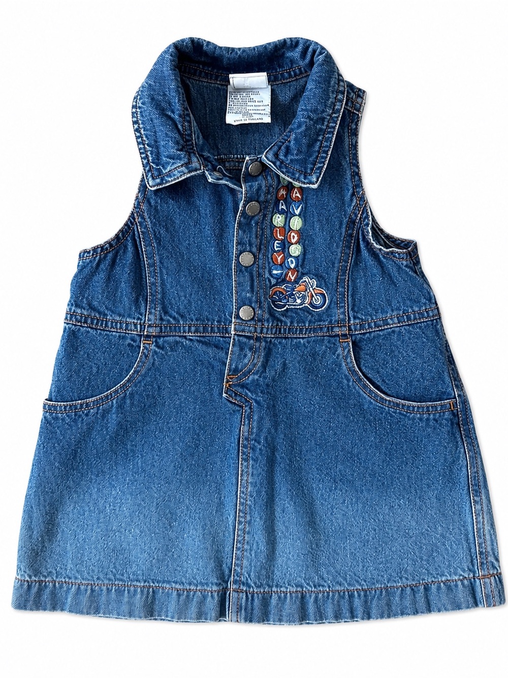 Vintage Y2K Harley-Davidson 24M Denim Jumper Dress Embroidered Motorcycle